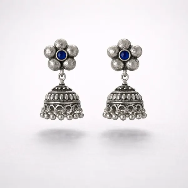 Blue_heirloom_Oxidised_Floral_Jhumka_Earrings_With_Blue_Stone_Brass_Jhumki_Earring
