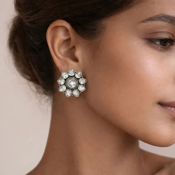 White_Crystal_Brass_Oxidised_Floral_Stud_Earrings_For_Women