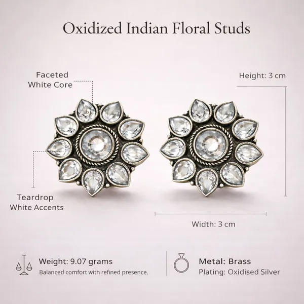 White_Crystal_Brass_Oxidised_Floral_Stud_Earrings_For_Women