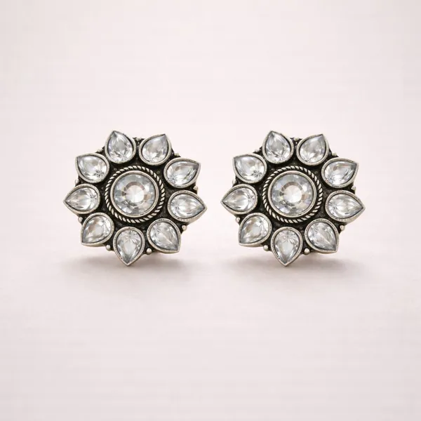 White_Crystal_Brass_Oxidised_Floral_Stud_Earrings_For_Women