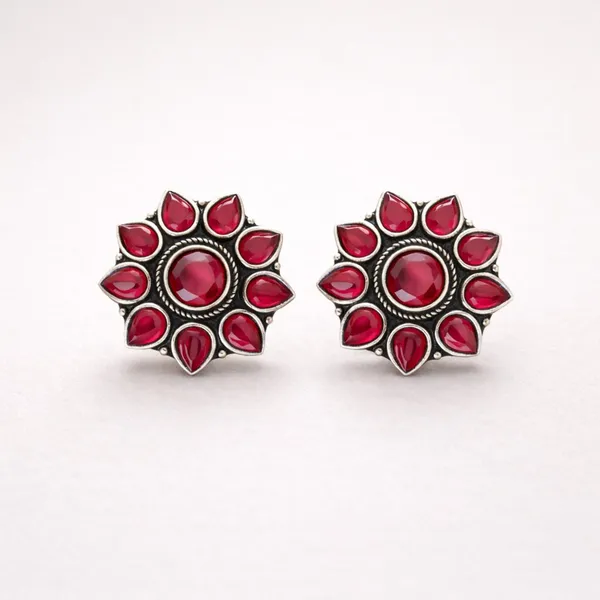Red_Timeless_Ruby_Mandala_Oxidised_Floral_Stud_Earrings_Brass_Plug_Earring