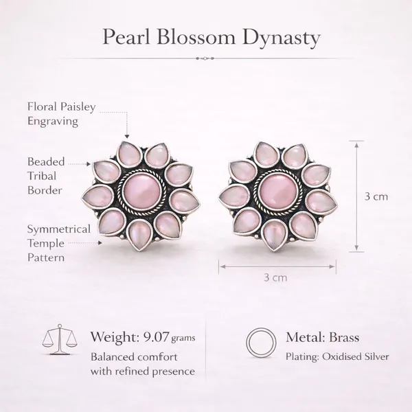 Pink_Brass_Glossy_Floral_Stone_Stud_Earrings_For_Women