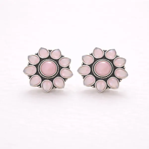 Pink_Brass_Glossy_Floral_Stone_Stud_Earrings_For_Women