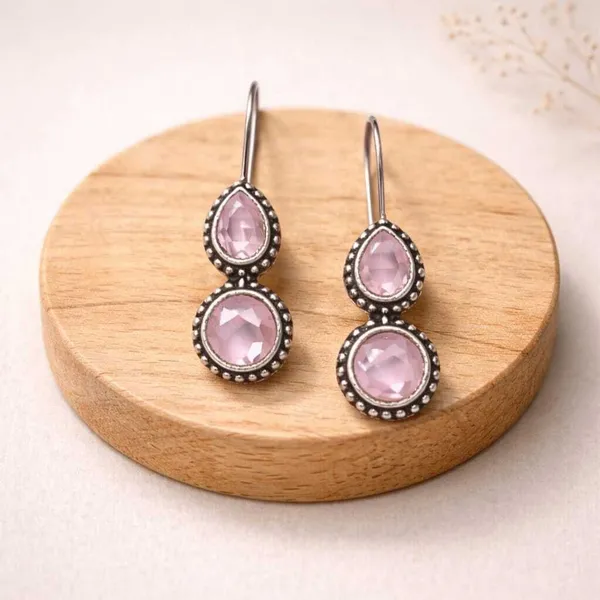 Pink_Chalcedony_Brass_Oxidised_Teardrop_Dangler_Earrings_For_Women