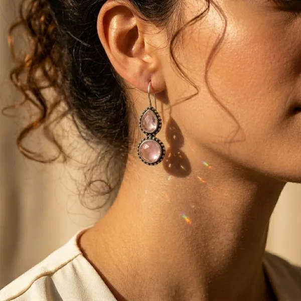Pink_Chalcedony_Brass_Oxidised_Teardrop_Dangler_Earrings_For_Women