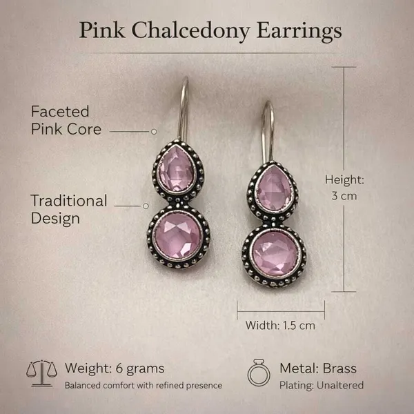 Pink_Chalcedony_Brass_Oxidised_Teardrop_Dangler_Earrings_For_Women