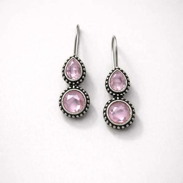 Pink_Chalcedony_Brass_Oxidised_Teardrop_Dangler_Earrings_For_Women