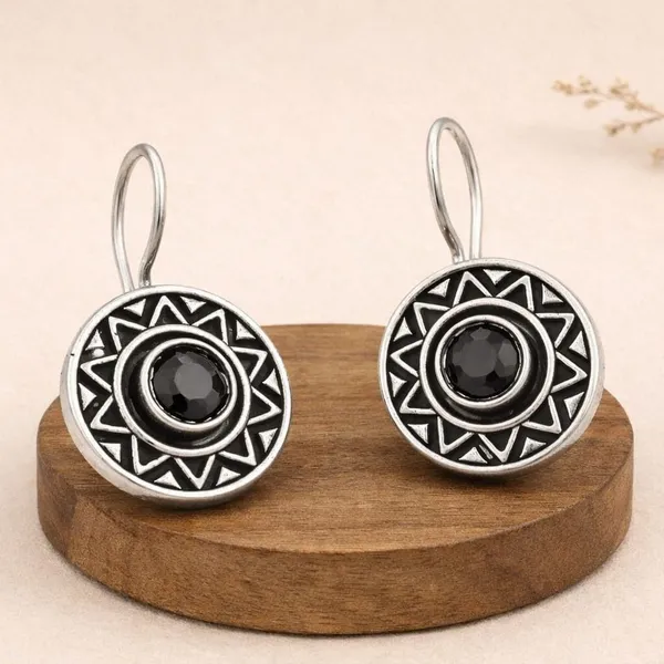 Black_Spinel_Oxidised_Silver_Geometric_Drop_Earrings_For_Women
