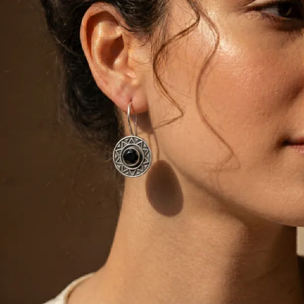 Black_Spinel_Oxidised_Silver_Geometric_Drop_Earrings_For_Women