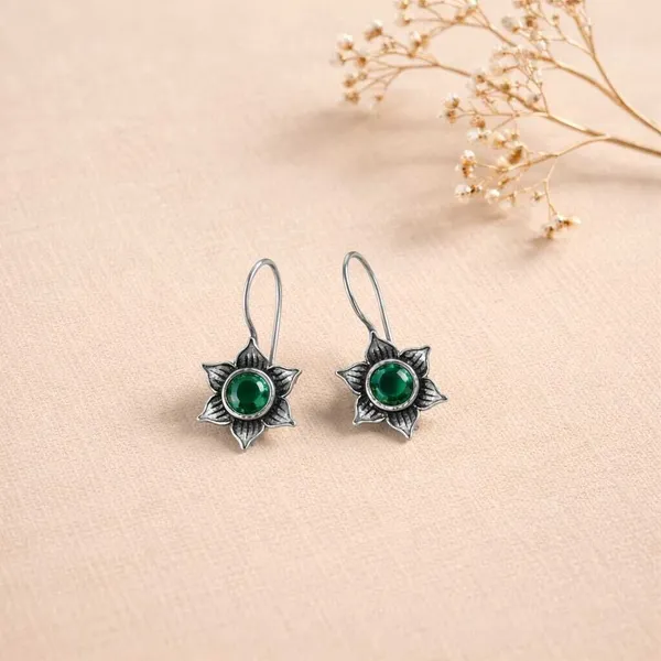 Green_Brass_Oxidised_Floral_Star_Stone_Drop_Earrings_For_Women