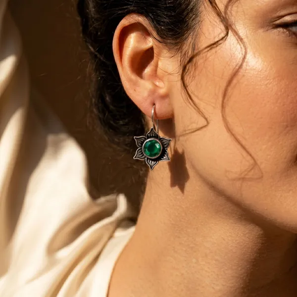 Green_Brass_Oxidised_Floral_Star_Stone_Drop_Earrings_For_Women