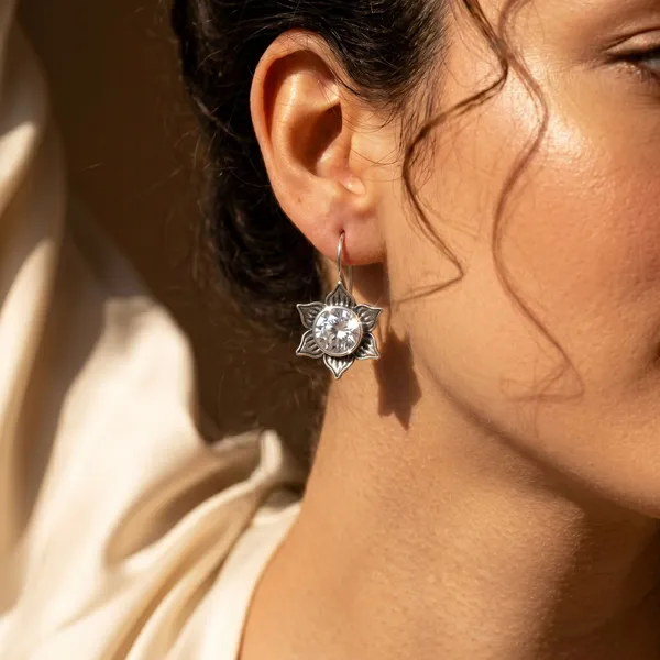 White_Stone_Brass_Oxidised_Floral_Star_Drop_Earrings_For_Women