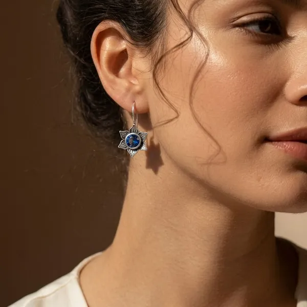 Blue_Stone_Brass_Oxidised_Floral_Star_Drop_Earrings_For_Women