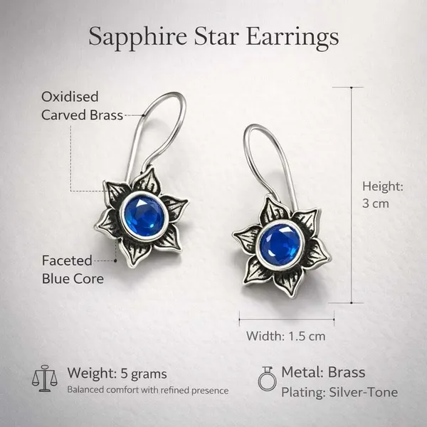 Blue_Stone_Brass_Oxidised_Floral_Star_Drop_Earrings_For_Women