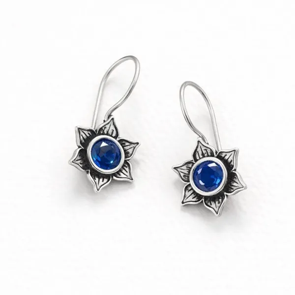 Blue_Stone_Brass_Oxidised_Floral_Star_Drop_Earrings_For_Women