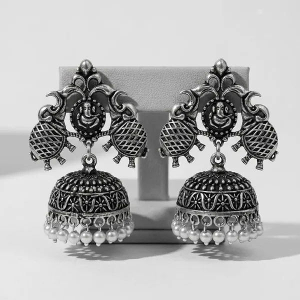Silver_Brass_Matte_Ganesha_Classic_Jhumka_Earrings_For_Women