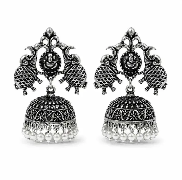 Silver_Brass_Matte_Ganesha_Classic_Jhumka_Earrings_For_Women