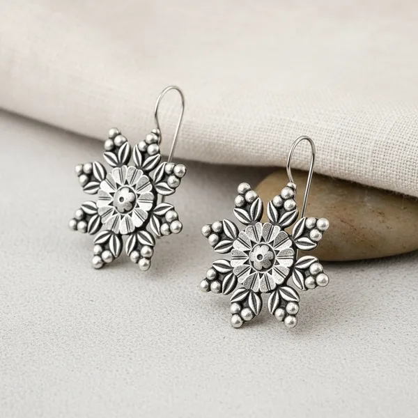 Silver_Brass_Oxidised_Rajasthani_Floral_Drop_Earrings_For_Women_(Set_Of_3)