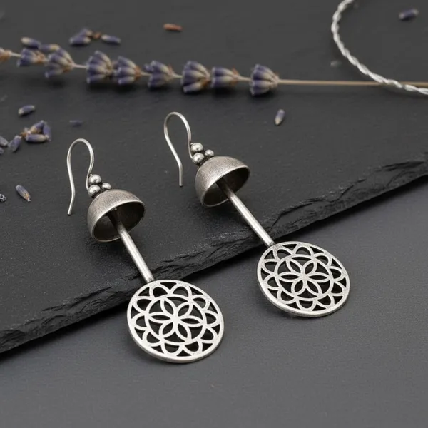 Silver_Brass_Oxidised_Floral_Medallion_Long_Drop_Earrings_For_Women