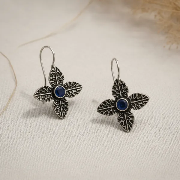 Blue_Brass_Floral_Stone_Drop_Earrings_For_Women