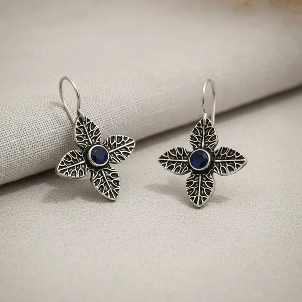 Blue_Brass_Floral_Stone_Drop_Earrings_For_Women