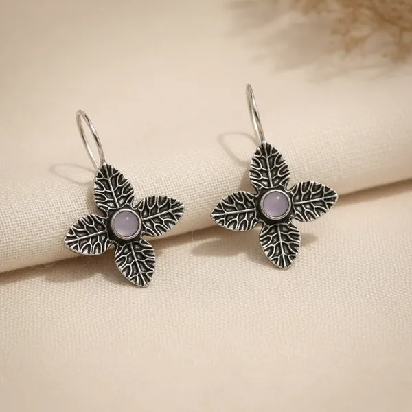 Grey_Amethyst_Blossom_Oxidised_Silver_Leaf_Drop_Earrings_Brass_Drops_And_Danglers