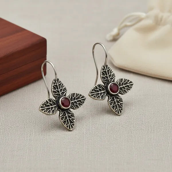 Red_Stone_Brass_Oxidised_Floral_Drop_Earrings_For_Women