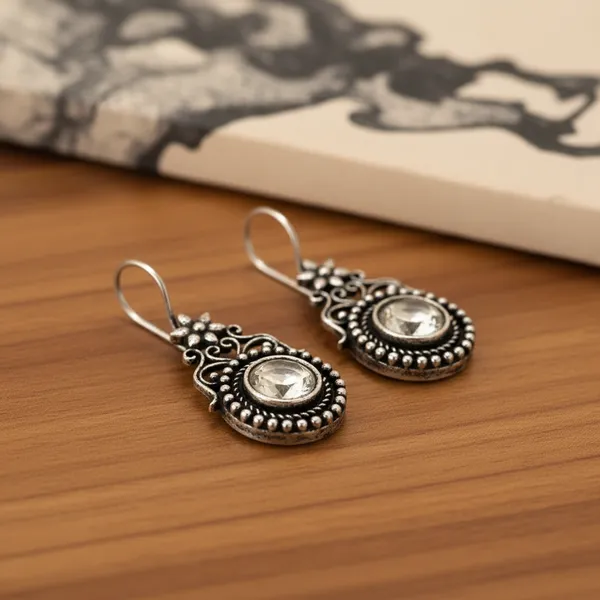 White_Moonlit_Topaz_Oxidised_Temple_Stone_Earrings_Brass_Drops_And_Danglers