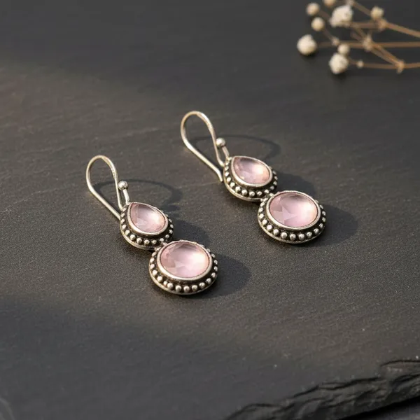 Pink_Chalcedony_Brass_Oxidised_Teardrop_Dangler_Earrings_For_Women