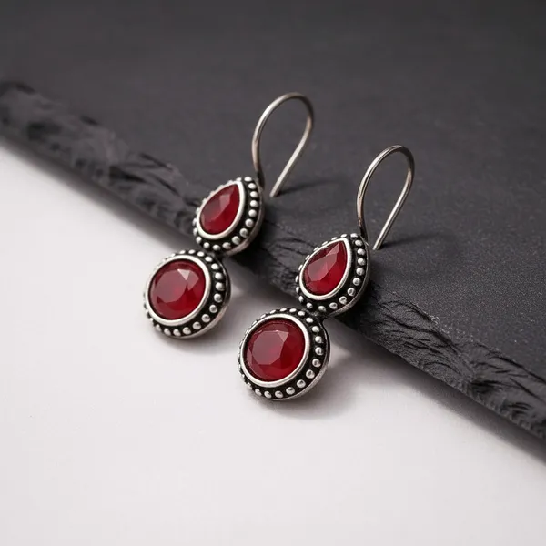 Red_Chalcedony_Brass_Oxidised_Teardrop_Dangler_Earrings_For_Women