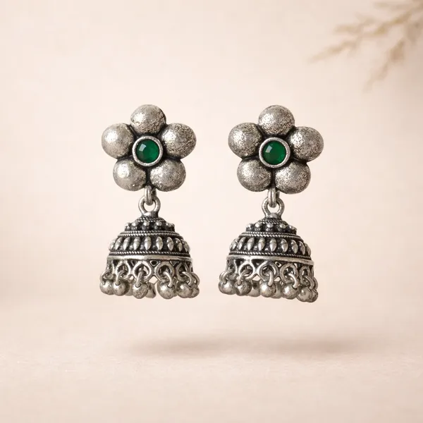 Green_Stone_Brass_Oxidised_Floral_Jhumka_Earrings_For_Women