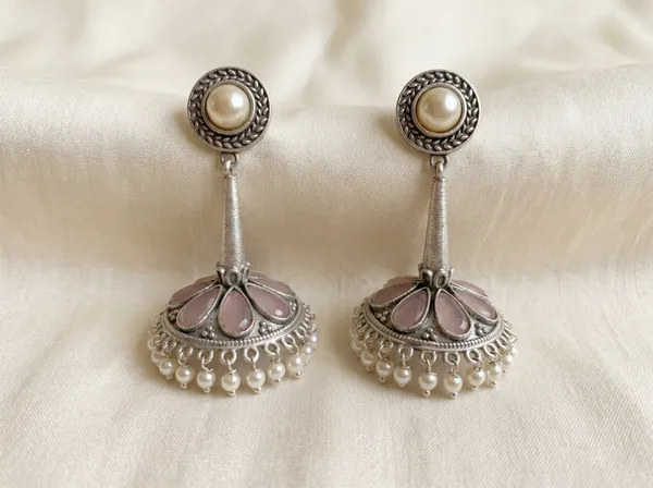 Oxidised_Pearl_Jhumka_Earrings_for_Women_Pink_Stone_Traditional