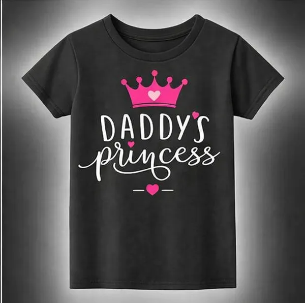 Daddy'S_Princess_Black_T-Shirt_For_Girls_With_Pink_Crown_Design