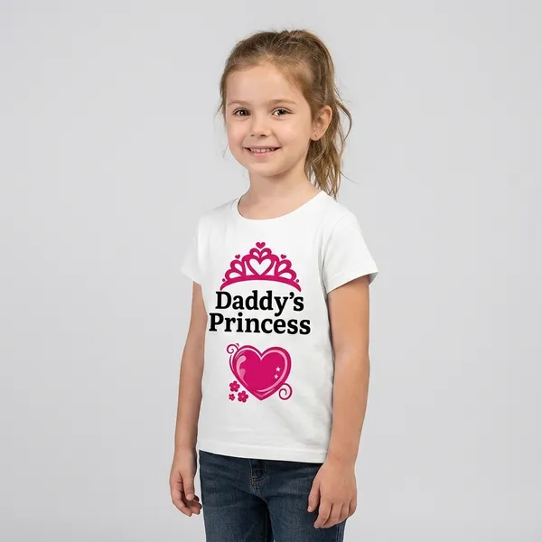 Daddy'S_Princess_Girls_White_Graphic_T-Shirt_With_Pink_Crown_And_Heart_Design