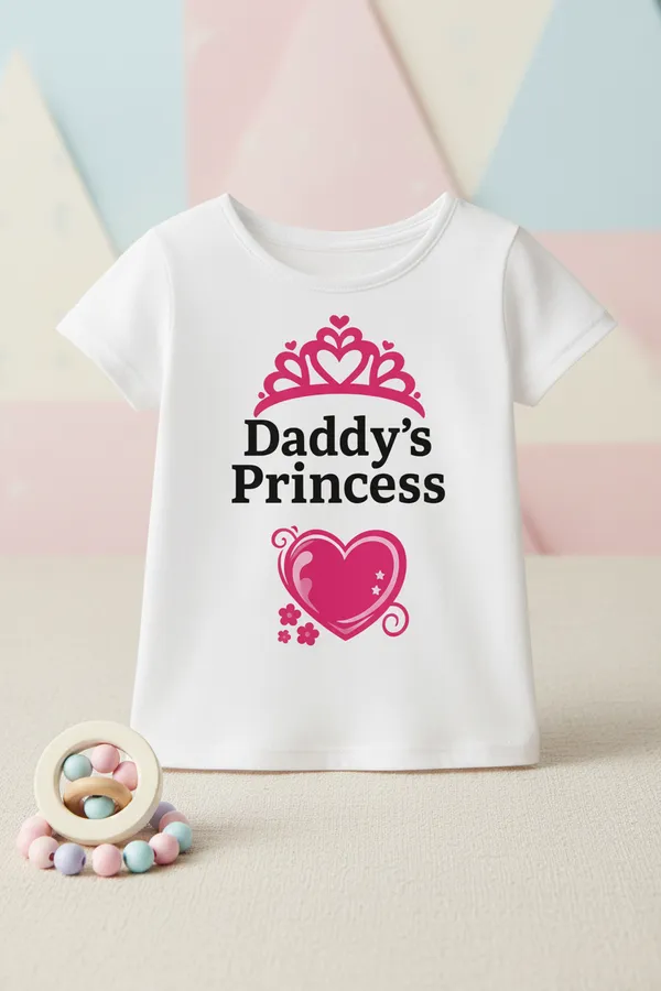 Daddy'S_Princess_Girls_White_Graphic_T-Shirt_With_Pink_Crown_And_Heart_Design