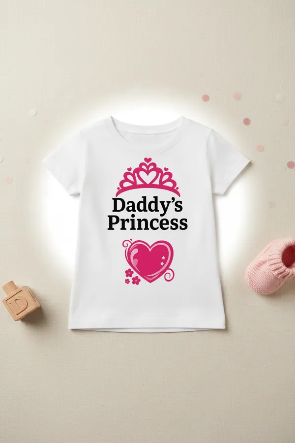 Daddy'S_Princess_Girls_White_Graphic_T-Shirt_With_Pink_Crown_And_Heart_Design