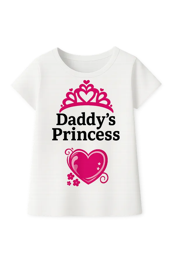 Daddy'S_Princess_Girls_White_Graphic_T-Shirt_With_Pink_Crown_And_Heart_Design