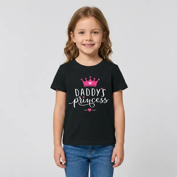 Daddy'S_Princess_Black_T-Shirt_For_Girls_With_Pink_Crown_Design