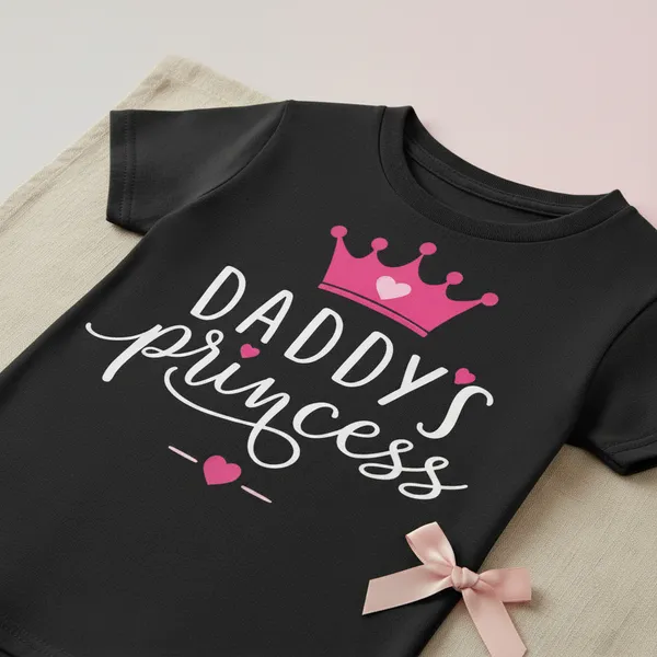 Daddy'S_Princess_Black_T-Shirt_For_Girls_With_Pink_Crown_Design