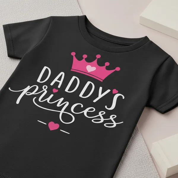 Daddy'S_Princess_Black_T-Shirt_For_Girls_With_Pink_Crown_Design