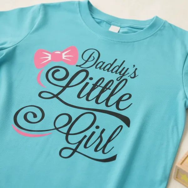 Daddy'S_Little_Girl_Printed_T-Shirt_For_Girls_-_Turquoise_Blue_With_Pink_Bow