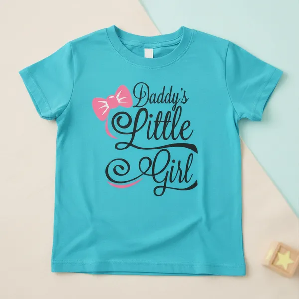 Daddy'S_Little_Girl_Printed_T-Shirt_For_Girls_-_Turquoise_Blue_With_Pink_Bow