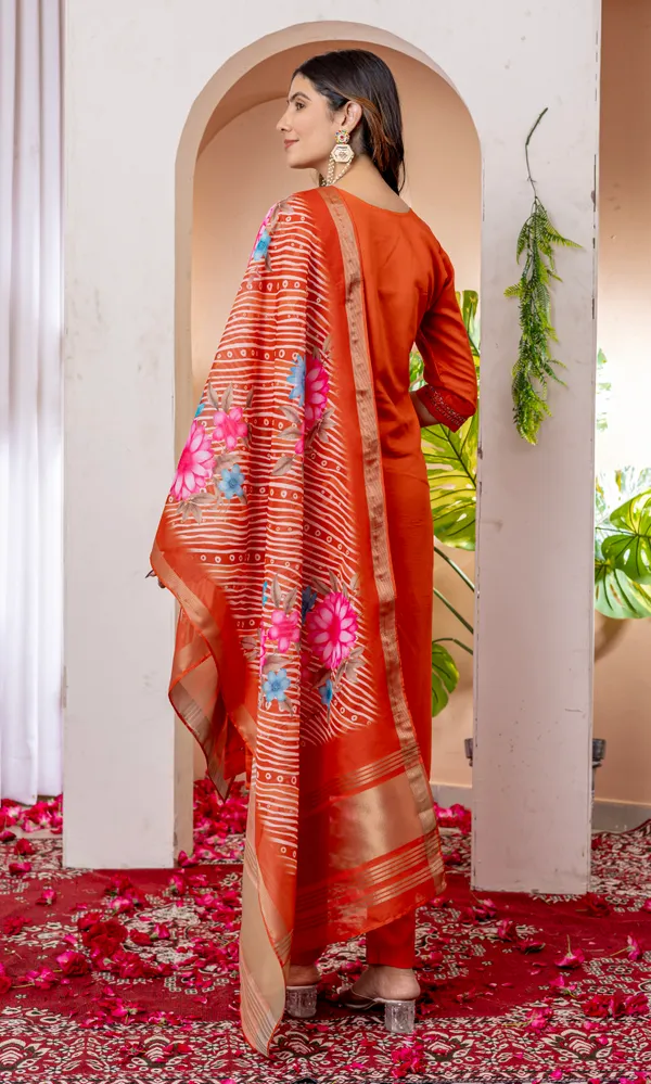 Orange_Viscose_Embroidered_Kurta_Pant_Set_For_Women