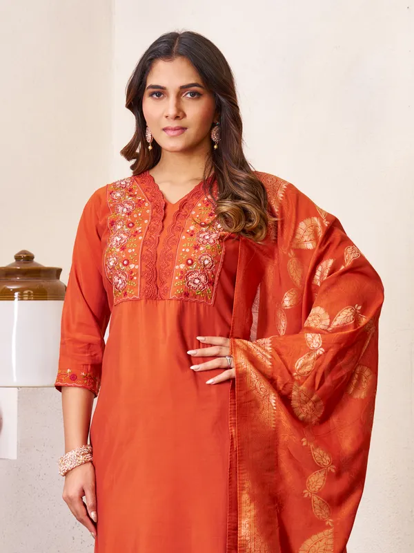 Rust__Orange_Romal_Silk_Sequins_Embroidered_Kurta_Pant_Set_For_Women