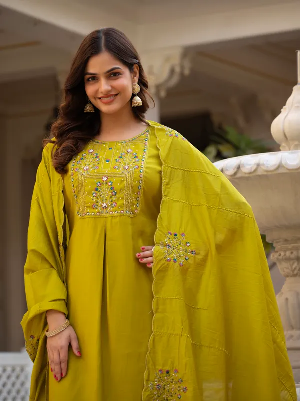 Mustard_Yellow_Viscose_Embroidered_Kurta_Pant_Set_For_Women