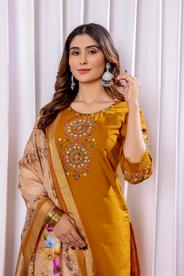 Mustard_Yellow_Viscose_Embroidered_Kurta_Pant_Set_For_Women