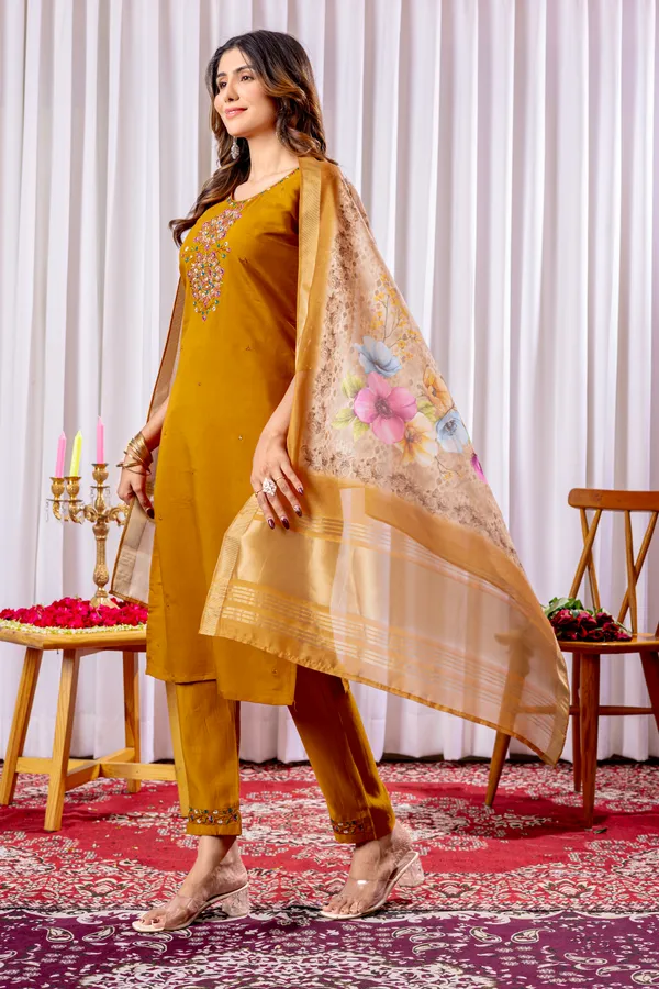 Mustard_Yellow_Viscose_Embroidered_Kurta_Pant_Set_For_Women