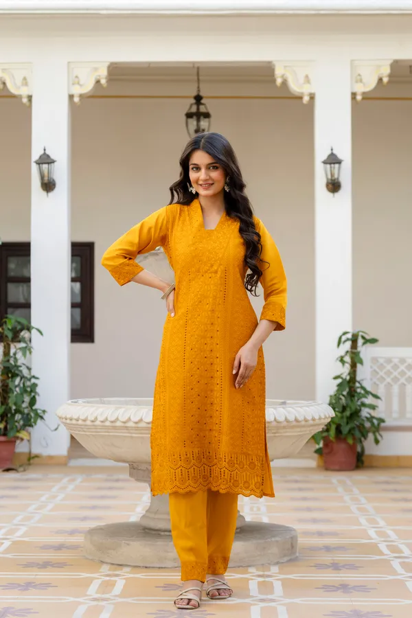 Yellow_Roman_Silk_Chikankari_Kurti_Pant_Set_with_Kota_Dupatta_|_Festive_Ethnic_Wear_for_Women