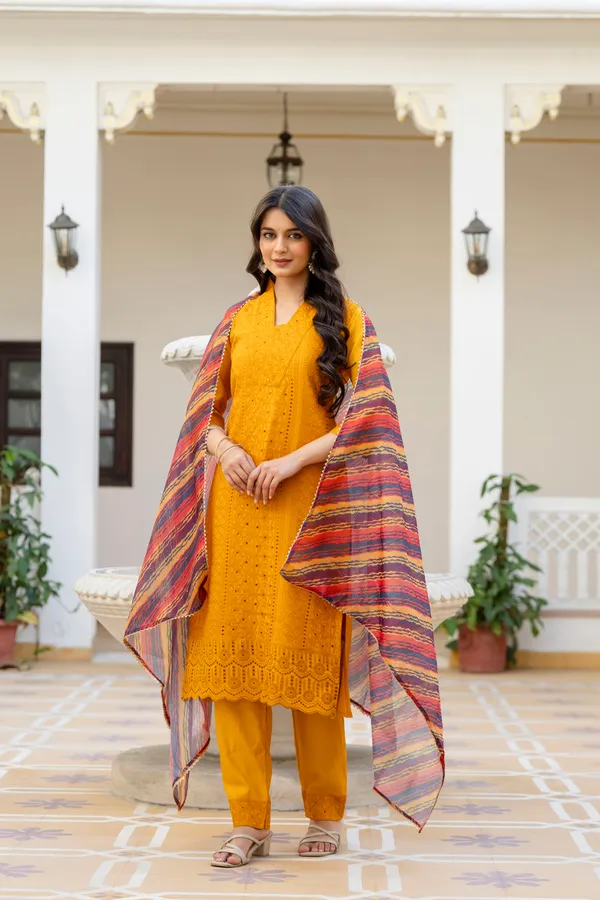 Yellow_Roman_Silk_Chikankari_Kurti_Pant_Set_with_Kota_Dupatta_|_Festive_Ethnic_Wear_for_Women
