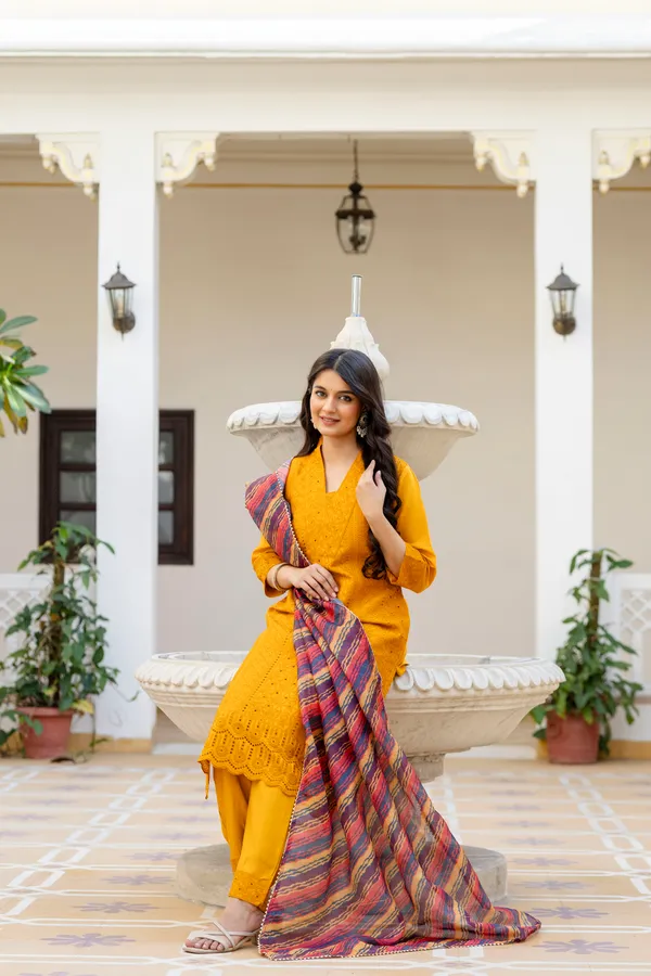 Yellow_Roman_Silk_Chikankari_Kurti_Pant_Set_with_Kota_Dupatta_|_Festive_Ethnic_Wear_for_Women